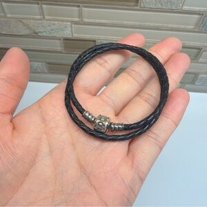 Authentic Pandora Double Woven Leather Bracelet - Black